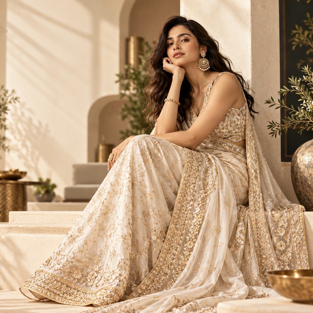 Ivory Gold Celebration Saree